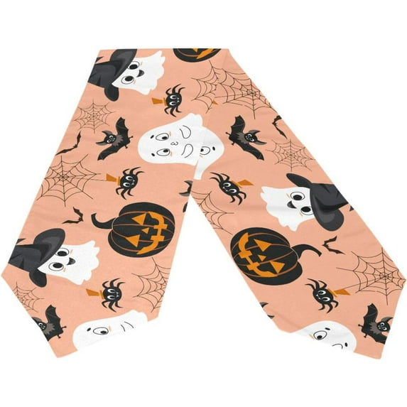 GZHJMY Halloween Ghost Pumpkin Bat Spider Spooky Table Runner Seasonal Table Cloth Runner for Kitchen Dining Table Wedding Party Holiday Coffee Dining Home Decor 13 x 70 Inches