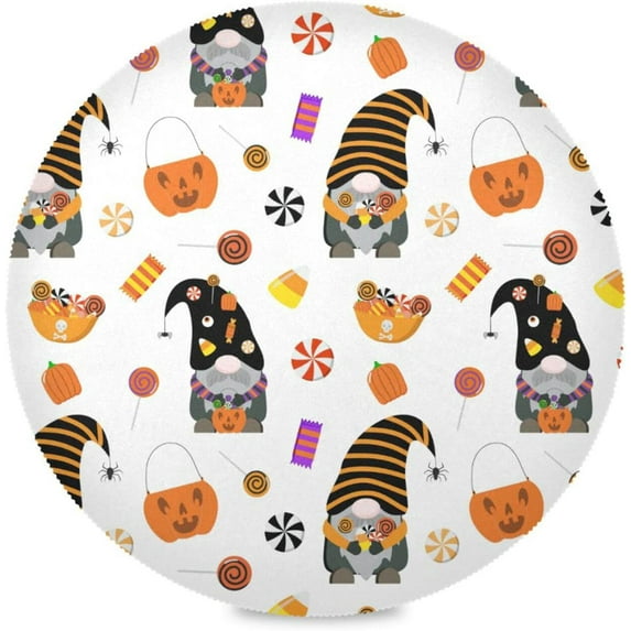 GZHJMY Halloween Gnome Round Placemats Set of 4, Non-Slip Table Mats Washable Heat Resistant Place Mats for Kitchen Dining Table Home Decor,15.4 Inch