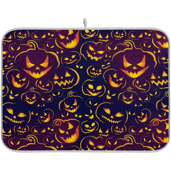 GZHJMY Halloween Horror Pumpkin Ghost Laughing Face Dish Drying Mat,16 x 18 Inches Microfiber Kitchen Countertop Table Protector Multi-Purpose Counter Rack Sink Drainer Pad
