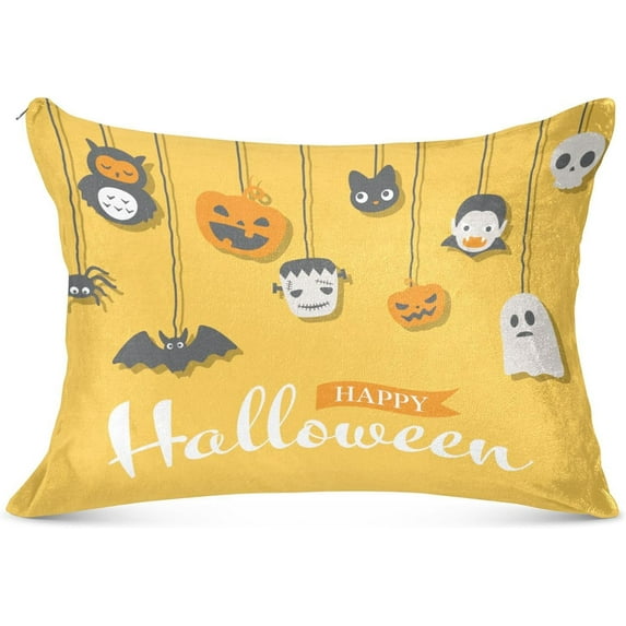 GZHJMY Halloween Pumpkin Bat Pillowcase Plush Pillowcase for Hair and Skin, Soft Standard Size Pillow Cases Zippered Queen Pillow Case Set of 1-20x40in Home Decor