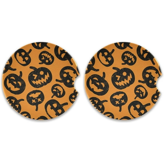GZHJMY Halloween Pumpkin Car Coaster for Cup Holders, 2 Pack Absorbent Ceramic Car Universal Vehicle Non-Slip Car Cup Holder Coaster Cup Coasters