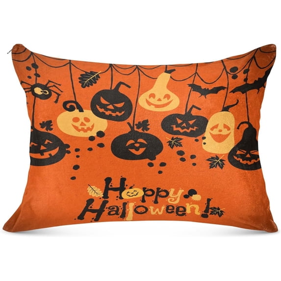 GZHJMY Halloween Pumpkin Lantern Pillowcase Plush Pillowcase for Hair and Skin, Soft Standard Size Pillow Cases Zippered Queen Pillow Case Set of 1-20x30in Home Decor