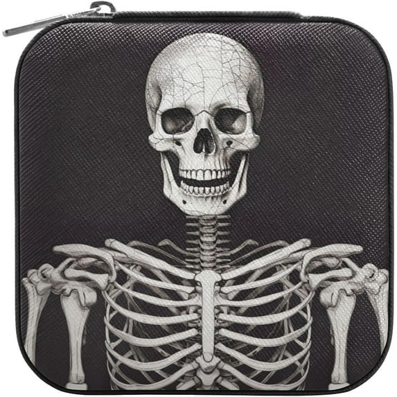 GZHJMY Halloween Skeleton Leather Jewelry Box,Portable Mini Jewelry Case Traveling Jewelry Organizer for Rings Necklaces Bracelets Earrings