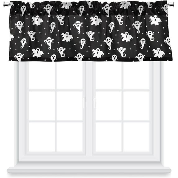 GZHJMY Halloween Star Valance Curtain for Kitchen Window/Bathroom/Living Room/Bedroom Privacy Décor Rod Pocket Blackout White Ghosts Window Valance Curtains Topper 1 Panel, 54W x 18L Home Decor