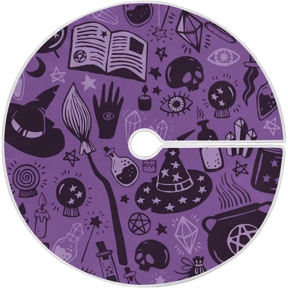 GZHJMY Halloween Tree Skirt Skull Xmas Tree Skirt Floor Door Round Mat Decorations for Holiday Party Home Christmas Day Ornaments, 35.4"