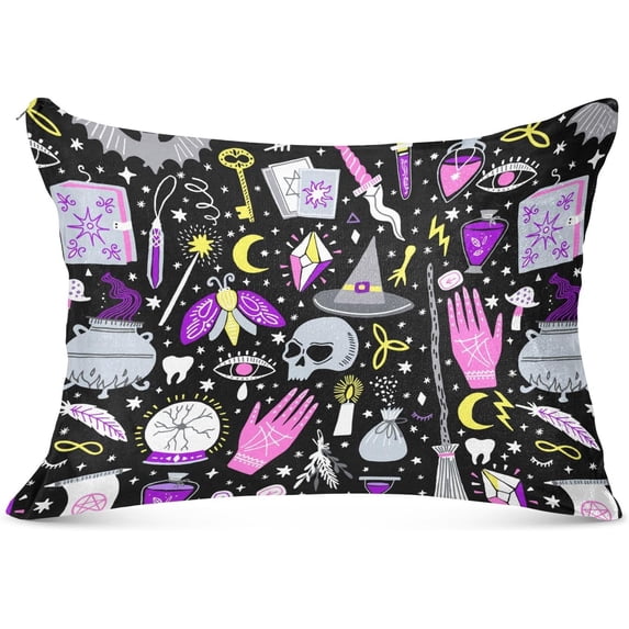 GZHJMY Halloween Witch Magic Pillowcase Plush Pillowcase for Hair and Skin, Soft Standard Size Pillow Cases Zippered Queen Pillow Case Set of 1-21x54in Home Decor