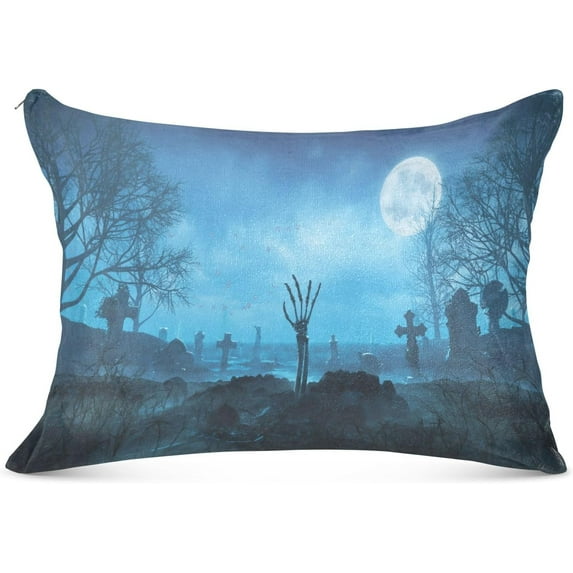 GZHJMY Halloween Zombie Night Pillowcase Plush Pillowcase for Hair and Skin, Soft Standard Size Pillow Cases Zippered Queen Pillow Case Set of 1-20x26in Home Decor