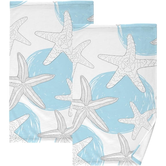 GZHJMY Hand-Drawn Circles and Starfish Cotton Towels Set 2 Pcs Absorbent Hand Towel Face Towels Kitchen Towels Bath Towels for Bathroom Laundry Room Kitchen 16 x 28 Inches