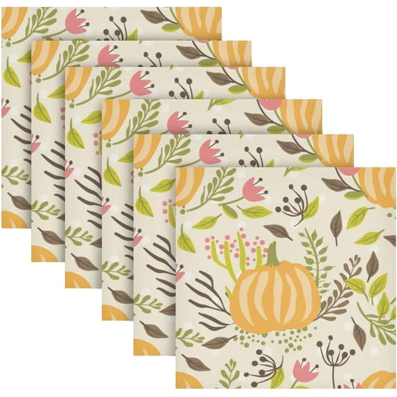 GZHJMY Hand Drawn Floral Pumpkin Halloween Aumtumn Cloth Napkins Washable Reusable Polyester Dinner Napkins 20 x 20 Inch for Home Weddings Parties Holiday Table Napkins Set of 1