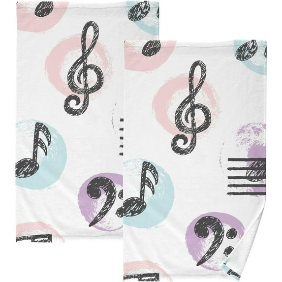 GZHJMY Hand Drawn Music Notes Bath Hand Towel Soft Washcloth Highly Absorbent Fingertip Towels for Bathroom Beach Kitchen Sports Gym Yoga Travel (2-Pieces Towel Sets, 28x16 inch)