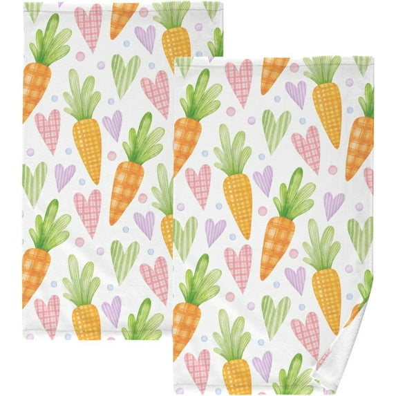 GZHJMY Happy Easter Carrots Hearts Hand Towel Cotton Soft Absorbent Bath Hand Towels Decor, Multipurpose for Kitchen, Hotel, Spa, Yoga, Gym, Set of 2