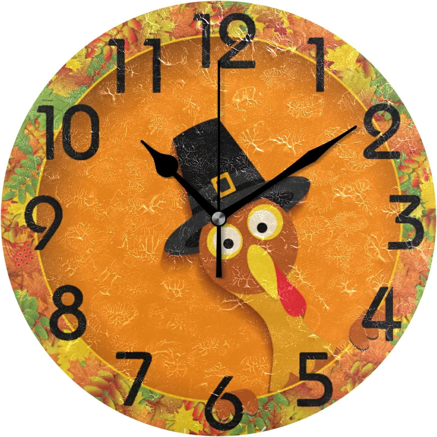 GZHJMY Happy Thanksgiving Funy Turkey Leaves Round Wall Clock, 9.5 Inch ...