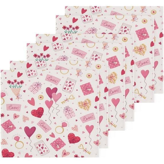 GZHJMY Happy Valentine's Day Cotton Washcloths Set of 6, 12"x12" Super Soft Absorbent Wash Cloths Bathroom Face Cloths Fingertip Towels for Gym Hotel and Spa