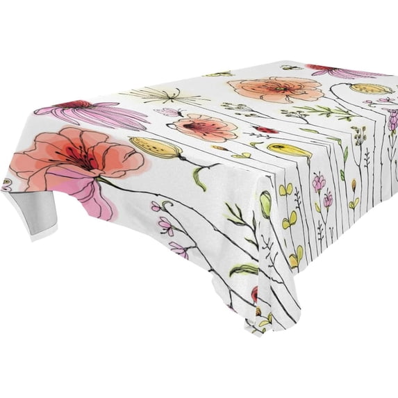 GZHJMY Herb Wild Flower Tablecloth, Rectangle Waterproof Washable Polyester Table Cover for Picnic Dinner Holiday Party Decor, 54 x 54 Inch