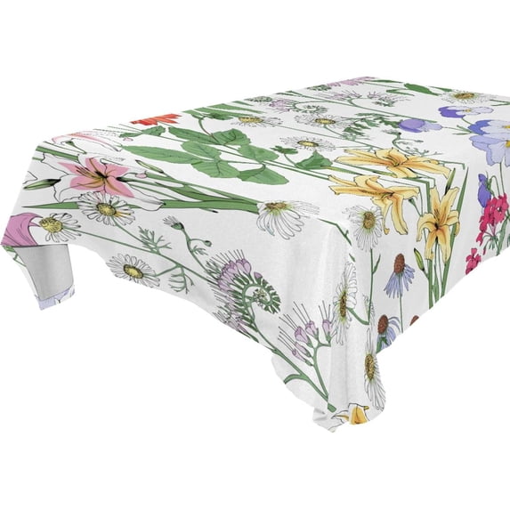 GZHJMY Herb Wild Flower Tablecloth, Rectangle Waterproof Washable Polyester Table Cover for Picnic Dinner Holiday Party Decor, 54 x 54 Inch