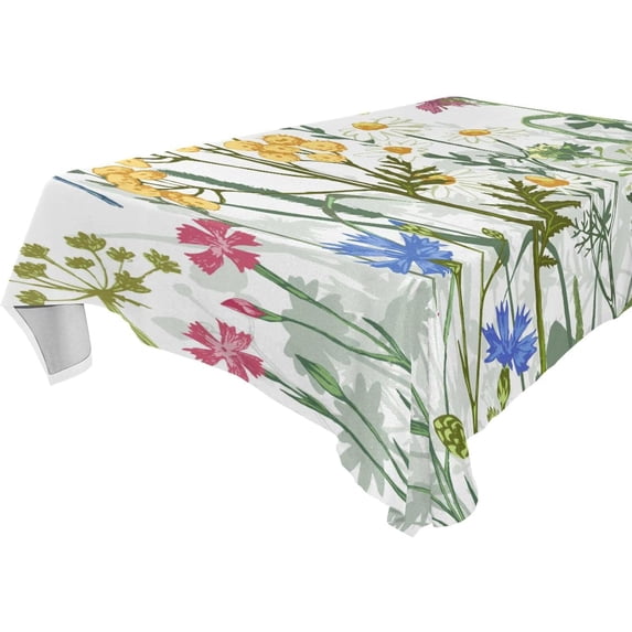 GZHJMY Herb Wild Flower Tablecloth, Rectangle Waterproof Washable Polyester Table Cover for Picnic Dinner Holiday Party Decor, 60 x 120 Inch
