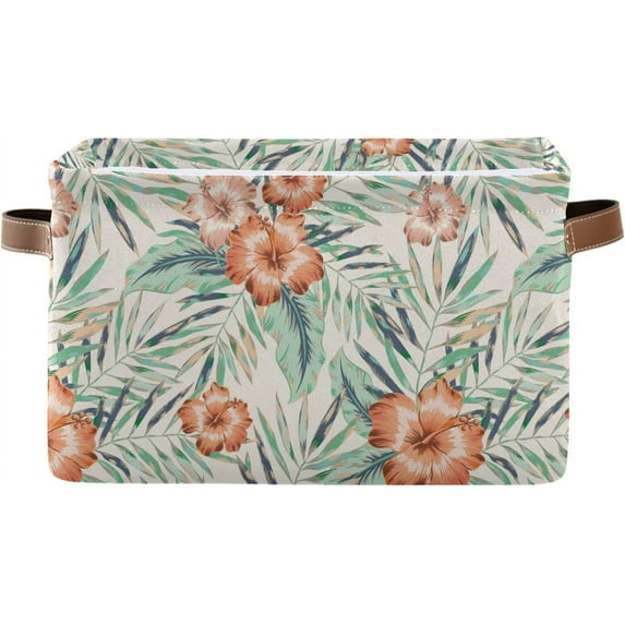 GZHJMY Hibiscus Flower Storage Baskets Rectangle Foldable Canvas Fabric Organizer Storage Boxes with Handles for Home Office Decorative Closet Shelves Clothes Storage