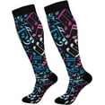 thumbnail image 1 of GZHJMY High Elasticity Compression Socks, High Knee Socks Adult Universal Leisure Relieve Fatigue,Colorful Music Note Travel Daily with Running (1 Pair), 1 of 7