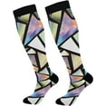 thumbnail image 1 of GZHJMY High Elasticity Compression Socks, High Knee Socks Adult Universal Leisure Relieve Fatigue,Iridescent Triangles Abstract Travel Daily with Running (1 Pair), 1 of 7