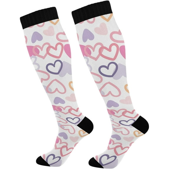 GZHJMY High Elasticity Compression Socks, High Knee Socks Adult Universal Leisure Relieve Fatigue,Valentine's Day Heart Travel Daily with Running (1 Pair)