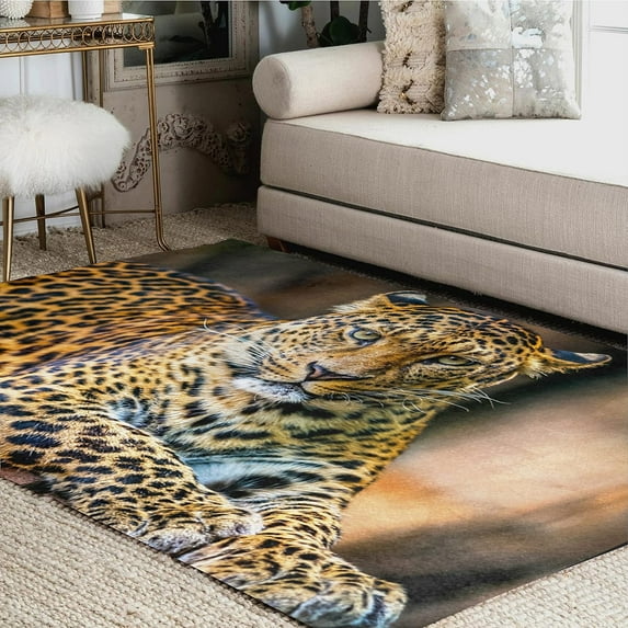 GZHJMY Hipster Leopard Animal PrintArea Rug Living Room Rugs - 5'3" x4 Abstract Large Soft Indoor Washable Rug Low Pile Carpet for Bedroom Dining Room Office Carpet Runner