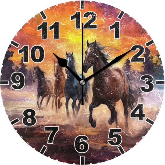 GZHJMY Horse Painting Round PVC Wall Clock, Battery Operated Silent Non Ticking Desk Clock for Home Bedroom Kitchen Office School Decor Wall Clock 9.9 Inch