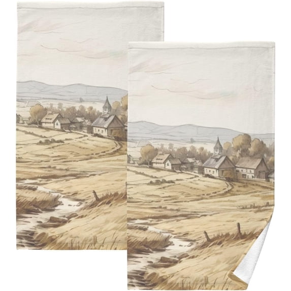 GZHJMY Idyllic Landscape Hand Towels Set of 2 Pack - 16 x 28 Inches Extra Absorbent Pure Washcloth Towels, Super Soft Hand Towel for Bathroom, Hotel, Kitchen, Gym