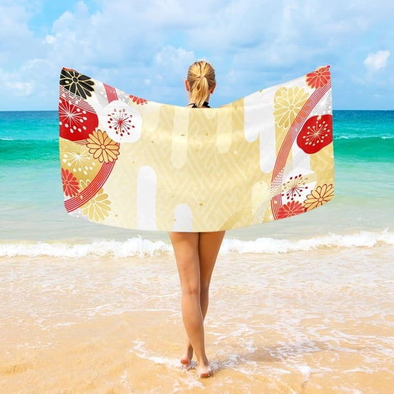 GZHJMY Japanese Flower Beach Towel Microfiber, 31"x 71" Large Quick Dry Travel Towel Beach Blanket for Women Men Travel Swim Camping Holiday