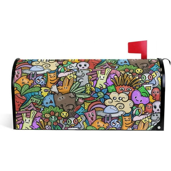 GZHJMY Kawaii Doodle Cute Animals Monsters Magnetic Mailbox Cover Standard Size Mailbox Wraps MailWraps Post Letter Box Cover Garden Yard 21 x 18 in Home Decor