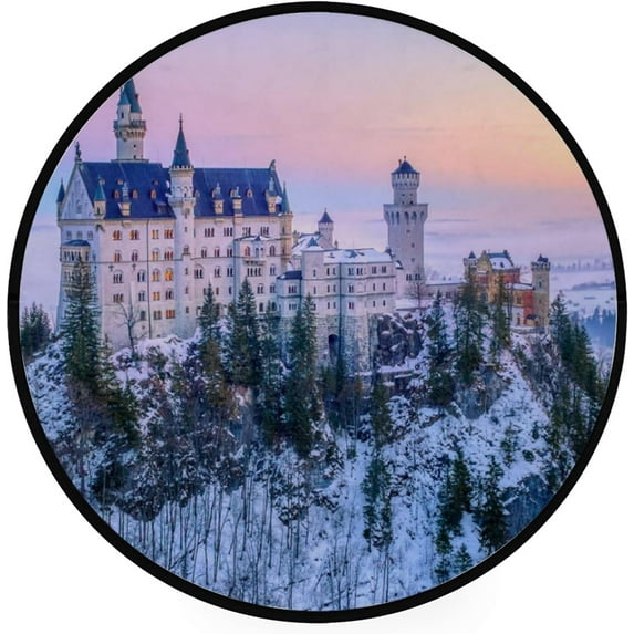 GZHJMY Kids Round Nursery Area Rug 3 ft Beautiful Neuschwanstein Castle Washable Non-Slip Small Round Area Rug Throw Soft Cute Nursery Rug Non-Shed Lightweight Bathroom Rug for Dorm Carpet Runner