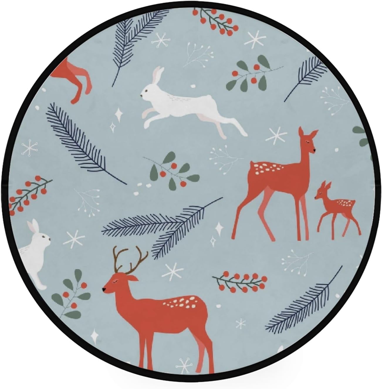 GZHJMY Kids Round Nursery Area Rug 3 ft Winter Forest Deer Washable Non ...
