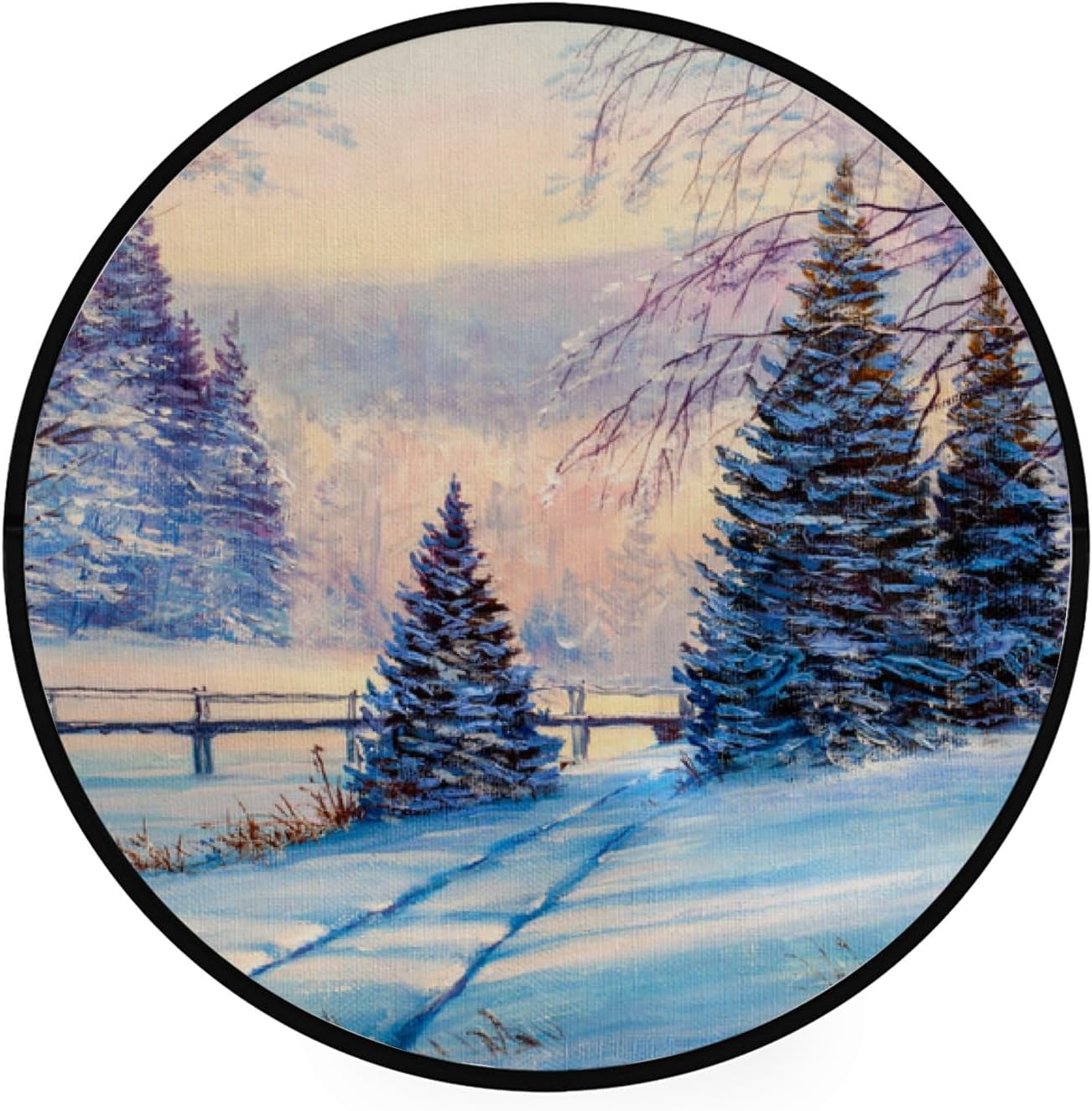 GZHJMY Kids Round Nursery Area Rug 3 ft Winter River and Bridge ...