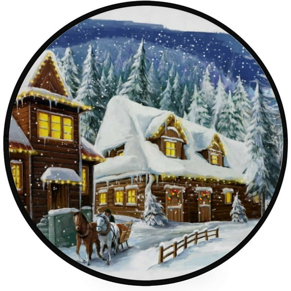 GZHJMY Kids Round Nursery Area Rug 5 ft Christmas Winter Happy Scene Washable Non-Slip Small Round Area Rug Throw Soft Cute Nursery Rug Non-Shed Lightweight Bathroom Rug for Dorm Carpet Runner