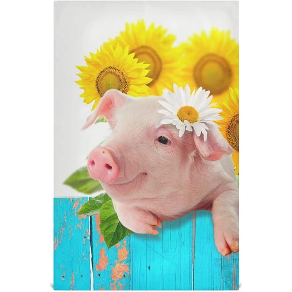 GZHJMY Kitchen Dish Towels, Cute Pig Beautiful Sunflowers Kitchen Towels Set of 4 Super Soft Absorbent Dish Towels Set Microfiber Polyester Kitchen Decorative Tea Towels, 28x18 Inch Washcloths