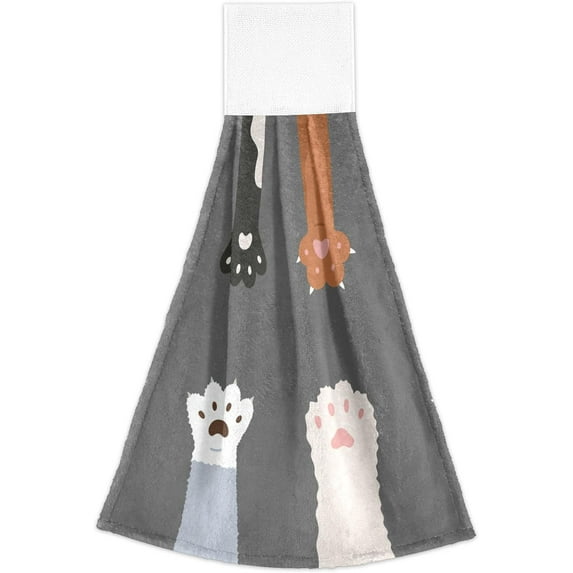 GZHJMY Kitchen Hanging Hand Towels for Bathroom Decorative with Hanging Loop Colorful Fluffy Cat Paws Set of 2 Soft Absorbent Funny