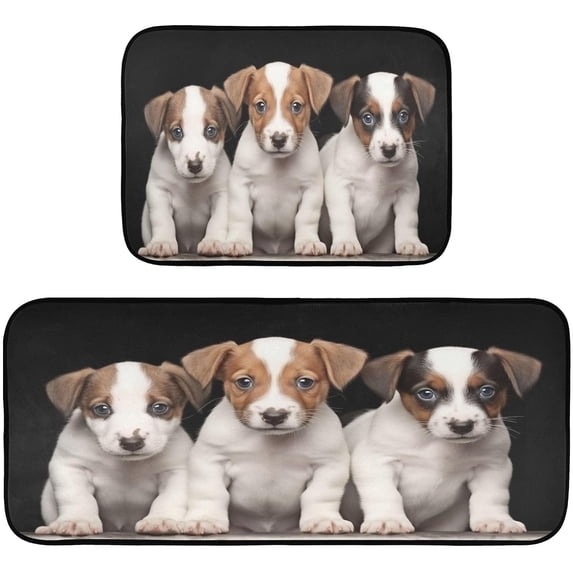 GZHJMY Kitchen Rug Set of 2, Cute Dog Cushioned Anti-Fatigue Kitchen Mat Non Slip Washable Floor Mat Comfort Standing Mats for Office, Home, Laundry Room Carpet Runner