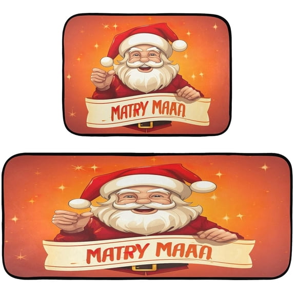 GZHJMY Kitchen Rug Set of 2, Cute Santa Claus Cushioned Anti-Fatigue Kitchen Mat Non Slip Washable Floor Mat Comfort Standing Mats for Office, Home, Laundry Room Carpet Runner