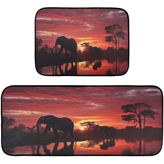 GZHJMY Kitchen Rug Set of 2, Elephants Cushioned Anti-Fatigue Kitchen Mat Non Slip Washable Floor Mat Comfort Standing Mats for Office, Home, Laundry Room Carpet Runner