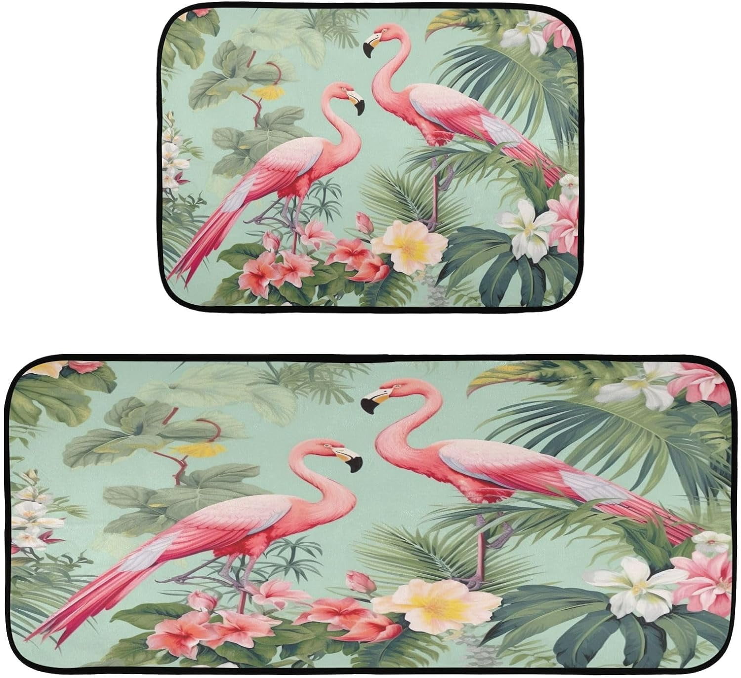 GZHJMY Kitchen Rug Set of 2, Flamingos Palm Flowers Cushioned Anti ...