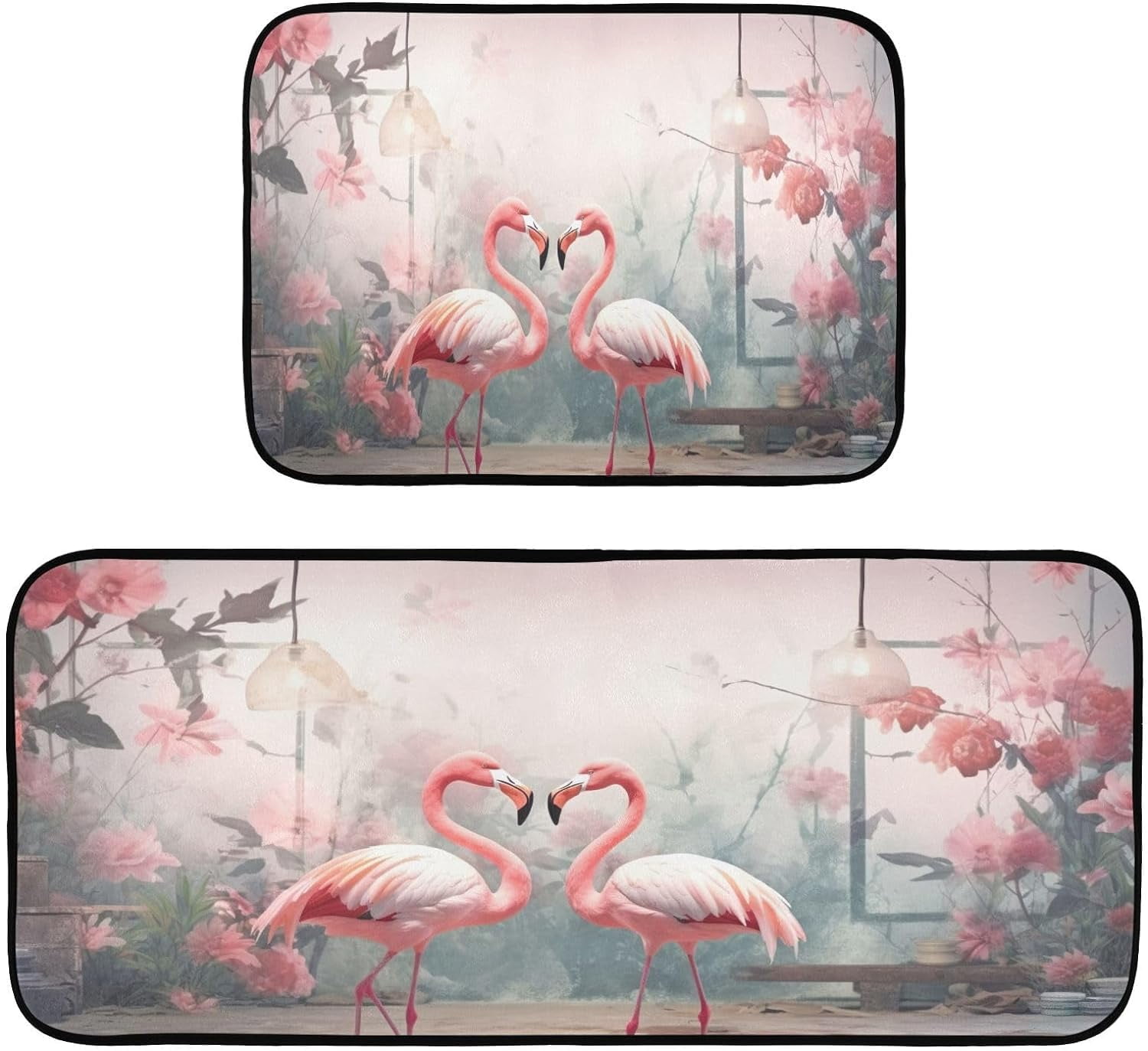 GZHJMY Kitchen Rug Set of 2, Pink Flamingos Cushioned Anti-Fatigue ...