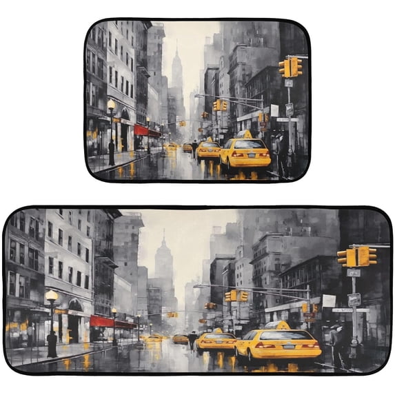 GZHJMY Kitchen Rug Set of 2, Streets of Paris Cushioned Anti-Fatigue Kitchen Mat Non Slip Washable Floor Mat Comfort Standing Mats for Office, Home, Laundry Room Carpet Runner