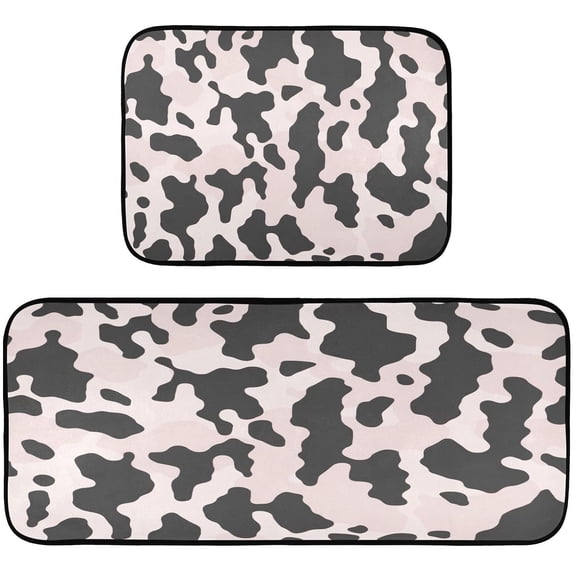 GZHJMY Kitchen Rugs 2 Piece Waterproof Non Slip Kitchen Mat Cow Print Black Pink Kitchen Rug Set for Sink Office Kitchen Cafe, 19.7"x47.2"+19.7"x27.6" Carpet Runner