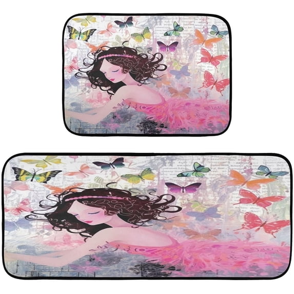 GZHJMY Kitchen Rugs 2 Piece Waterproof Non Slip Kitchen Mat Fairy Letters Kitchen Rug Set for Sink Office Kitchen Cafe, 19.7"x47.2"+19.7"x27.6" Carpet Runner