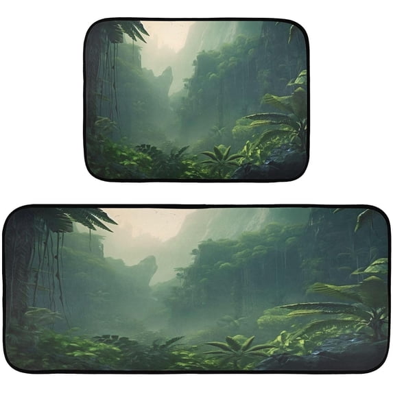 GZHJMY Kitchen Rugs 2 Piece Waterproof Non Slip Kitchen Mat Tropical Green Plant Pattern Kitchen Rug Set for Sink Office Kitchen Cafe, 19.7"x47.2"+19.7"x27.6" Carpet Runner