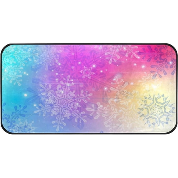 GZHJMY Kitchen Rugs,Beautiful Rainbow Snowflakes Non Slip Washable Cushioned Carpets Polyester AntiFatigue Comfort Porch Floor Mat Doormat Christmas Decoration, 39"x20"