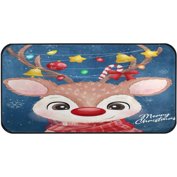 GZHJMY Kitchen Rugs,Cute Christmas Fawn Non Slip Washable Cushioned Carpets Polyester AntiFatigue Comfort Porch Floor Mat Doormat Christmas Decoration, 39"x20"