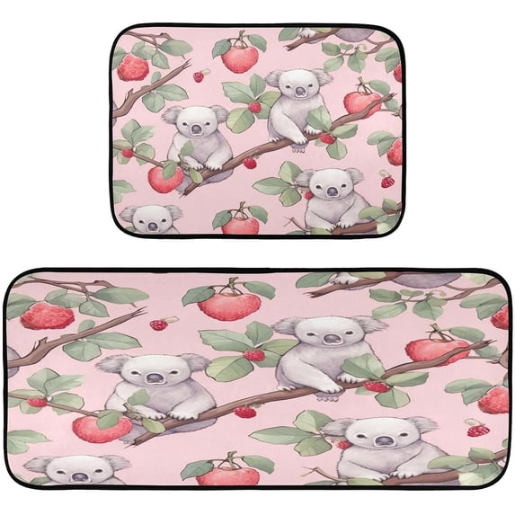 GZHJMY Koala Strawberry Kitchen Rug Set of 2 Non Slip Washable Cushioned Anti-Fatigue Kitchen Mat Comfort Standing Floor Mat for Kitchen Washroom Bedroom Carpet Runner