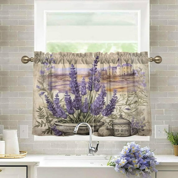 GZHJMY Lavender Half Window Tier Curtains 24 Inch Blackout Thermal Insulating Kitchen Linen Tier Curtains for Kitchen,Bathroom,Cafe