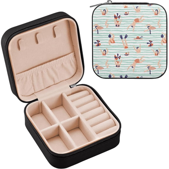 GZHJMY Leather Jewelry Box Beach Water Sport Portable Mini Jewelry Storage Bag for Travel, Small Ring Case Earrings Organizer Necklaces Box for Women Girls
