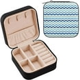 thumbnail image 1 of GZHJMY Leather Jewelry Box Blue Mint Chevron Portable Mini Jewelry Storage Bag for Travel, Small Ring Case Earrings Organizer Necklaces Box for Women Girls, 1 of 7